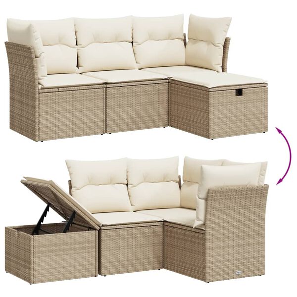 vidaXL 4 Piece Garden Sofa Set with Cushions Beige Poly Rattan
