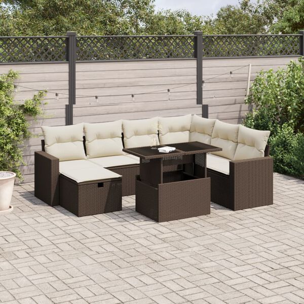vidaXL 8 Piece Garden Sofa Set with Cushions Brown Poly Rattan