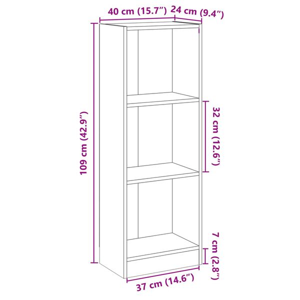 vidaXL 3-Tier Book Cabinet Grey 40x24x109 cm Engineered Wood