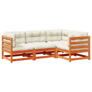 vidaXL 4 Piece Garden Sofa Set with Cushions Wax Brown Solid Wood Pine