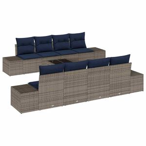 vidaXL Sofa Set with Cushion 9 pcs Grey Poly Rattan