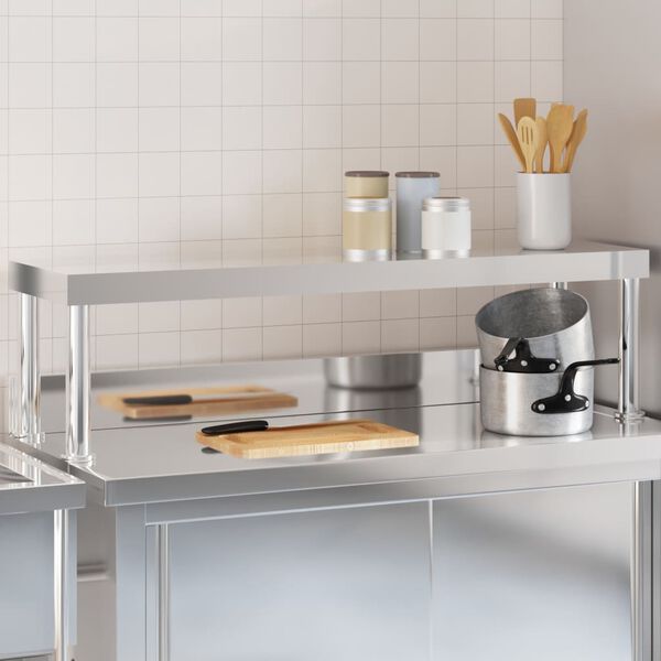 vidaXL Work Table Overshelf 110x30x35 cm Stainless Steel