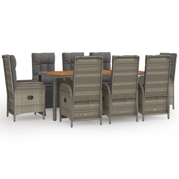 vidaXL 9 Piece Garden Dining Set with Cushions Grey Poly Rattan