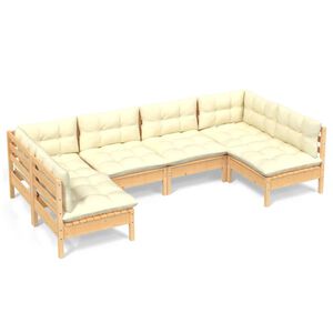 vidaXL 6 Piece Garden Lounge Set with Cream Cushions Solid Pinewood