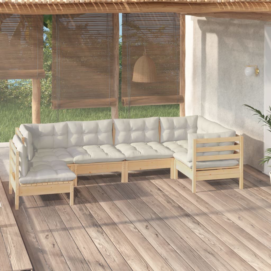 vidaXL 6 Piece Garden Lounge Set with Cream Cushions Pinewood