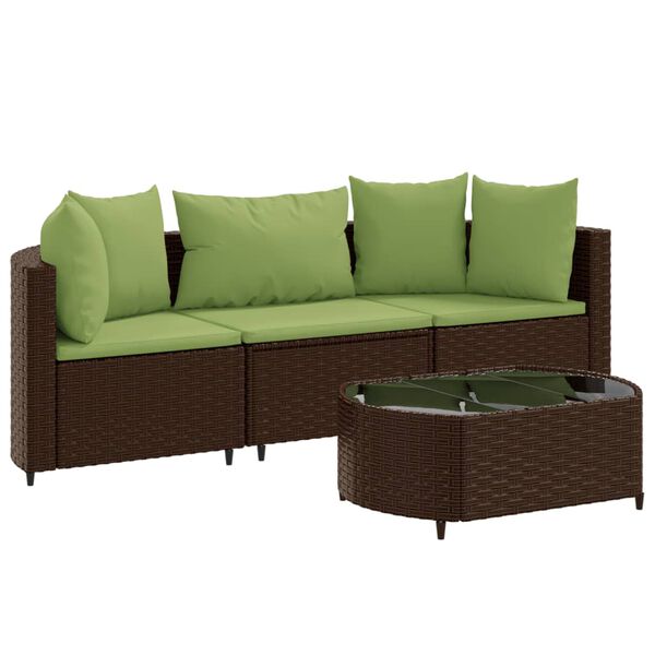 vidaXL 4 Piece Garden Sofa Set with Cushions Brown Poly Rattan
