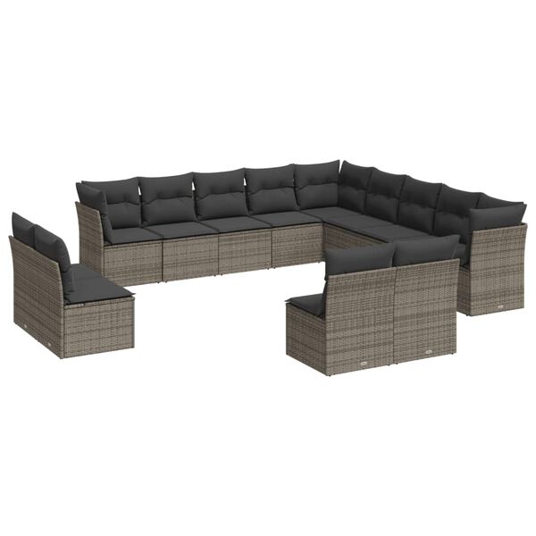 vidaXL 12 Piece Garden Sofa Set with Cushions Grey Poly Rattan