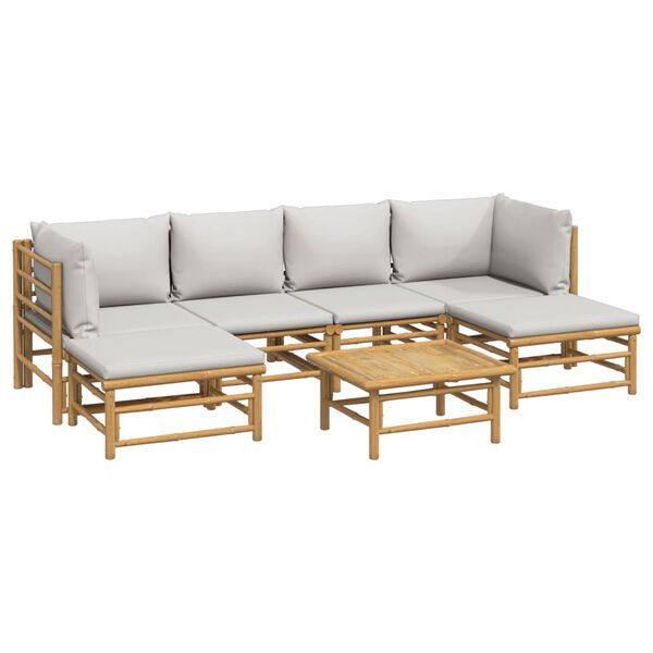 vidaXL 7 Piece Garden Lounge Set with Light Grey Cushions Bamboo