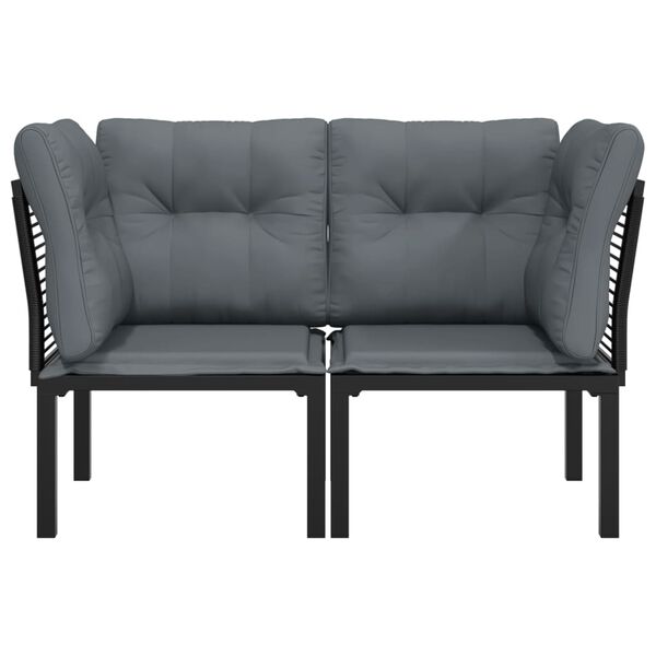 vidaXL Garden Corner Chairs with Cushions 2 pcs Black&Grey Poly Rattan