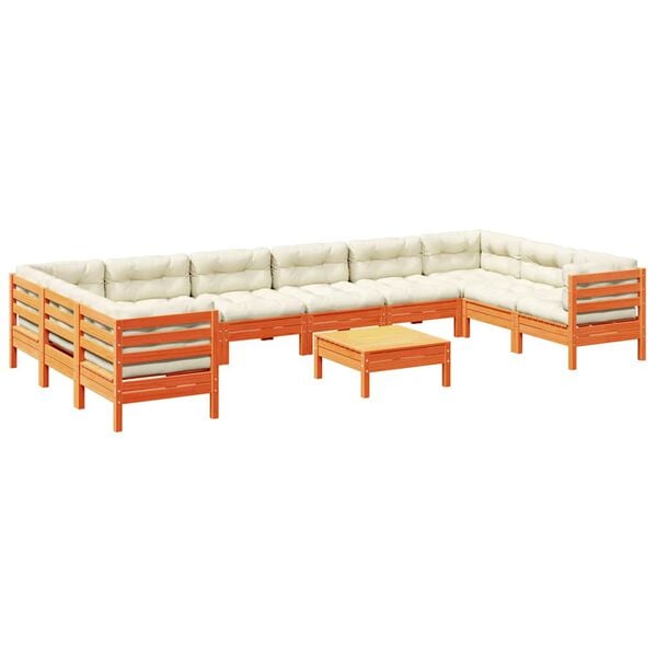 vidaXL 11 Piece Garden Sofa Set with Cushions Wax Brown Solid Wood Pine