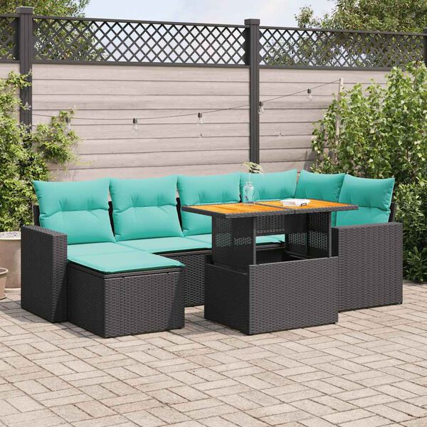 vidaXL 7 Piece Garden Sofa Set with Cushions Black Poly Rattan