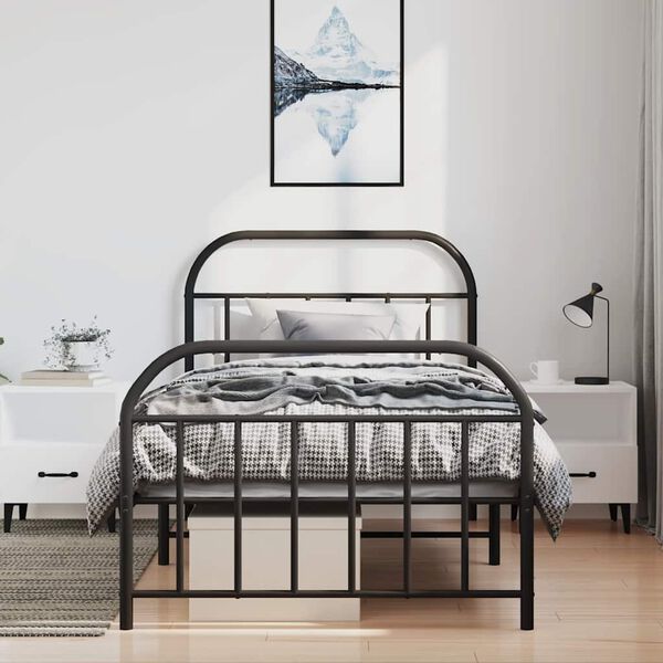 vidaXL Metal Bed Frame without Mattress with Footboard Black 100x200cm