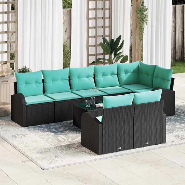 vidaXL Garden Sofa Set 9 pcs Black and Turquoise Poly Rattan