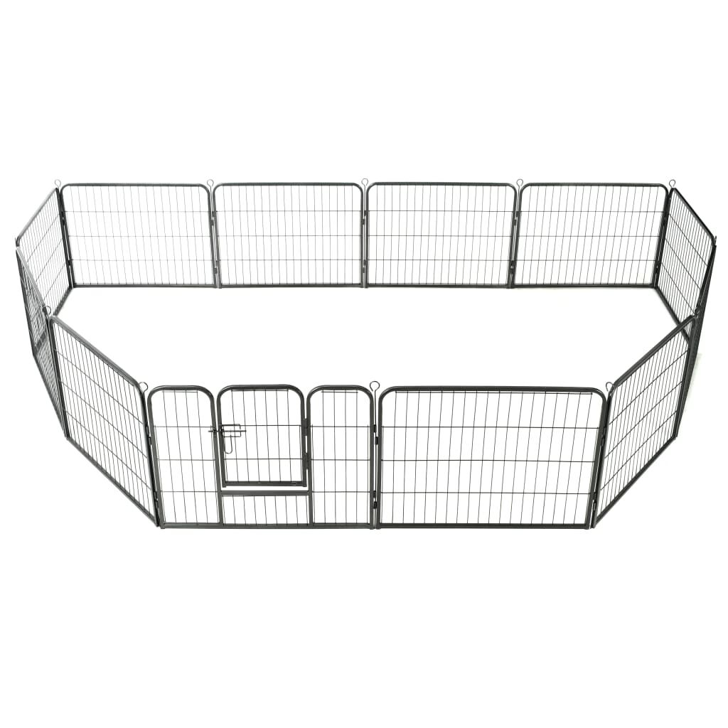 vidaXL Dog Playpen 12 Panels Steel 80x60 cm Black vidaXL