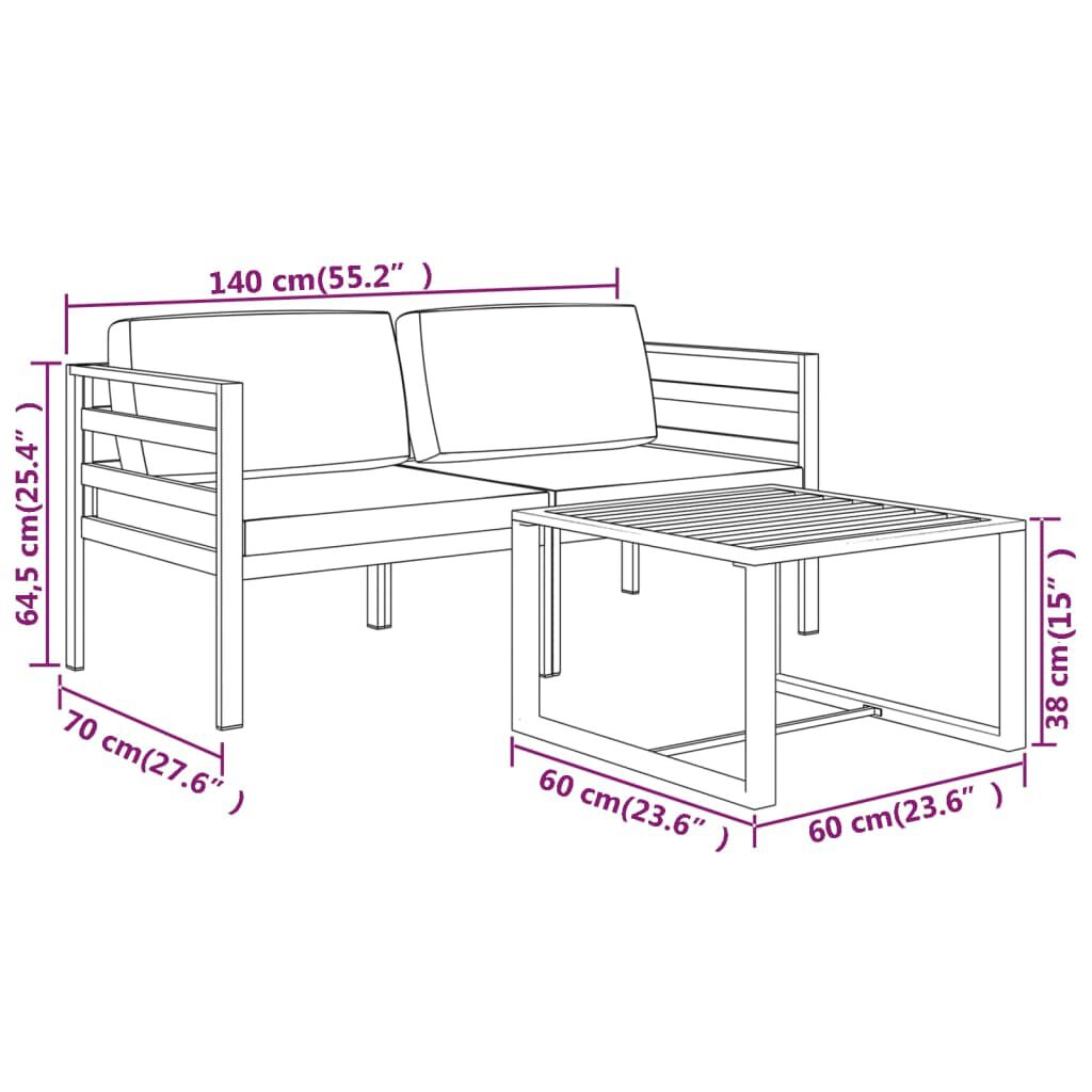 vidaXL 3 Piece Garden Lounge Set with Cushions Aluminium Anthracite