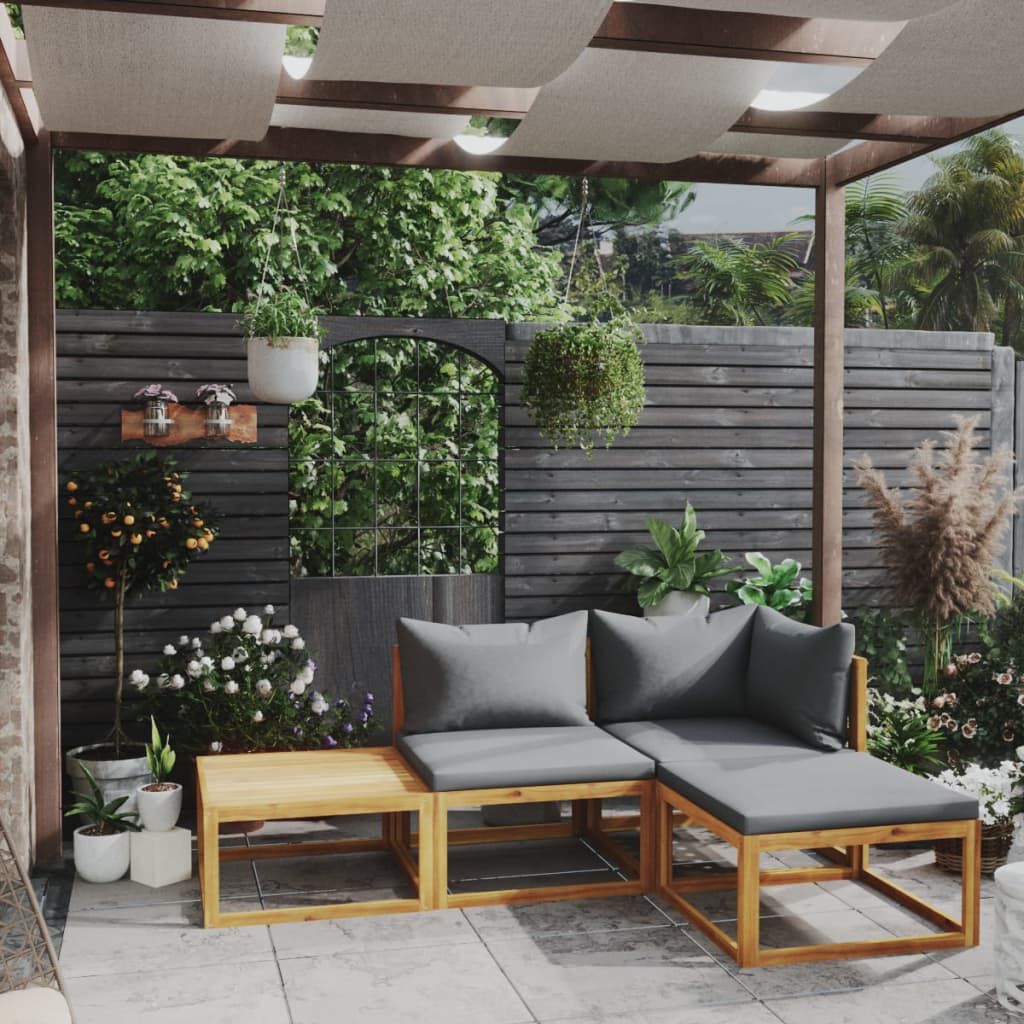 vidaXL 4 Piece Garden Lounge Set with Cushion Solid Acacia Wood