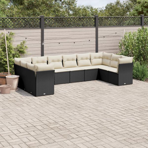 vidaXL 10 Piece Garden Sofa Set with Cushions Black Poly Rattan