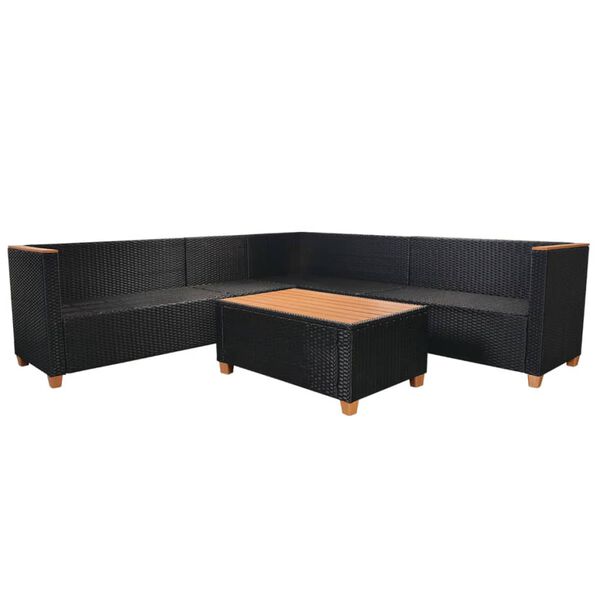vidaXL 5 Piece Garden Lounge Set with Cushions Poly Rattan Black
