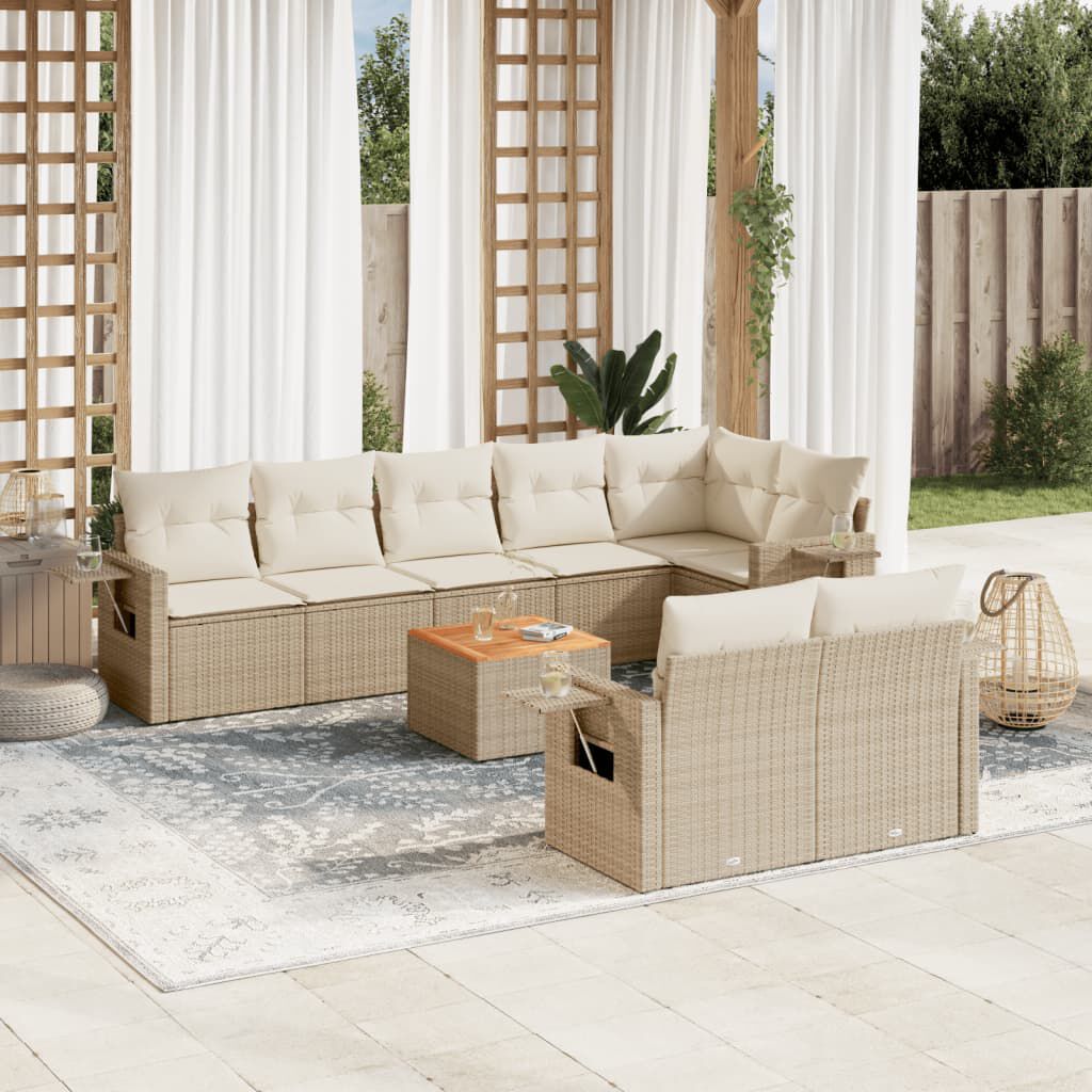 vidaXL 9 Piece Garden Sofa Set with Cushions Beige Poly Rattan