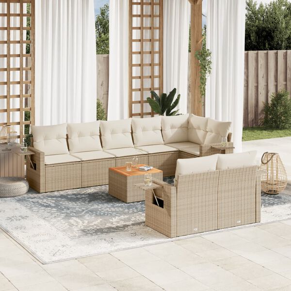 vidaXL 9 Piece Garden Sofa Set with Cushions Beige Poly Rattan
