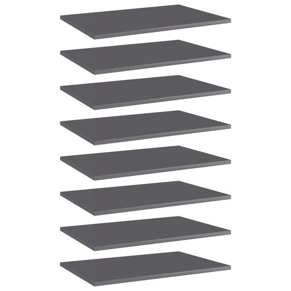 vidaXL Bookshelf Boards 8 pcs High Gloss Grey 60x40x1.5 cm Engineered Wood