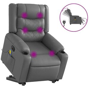 vidaXL Electric Stand up Massage Recliner Chair Grey Faux Leather