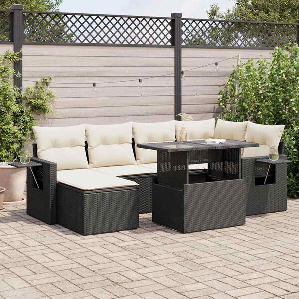 vidaXL 7 Piece Garden Sofa Set with Cushions Black Poly Rattan