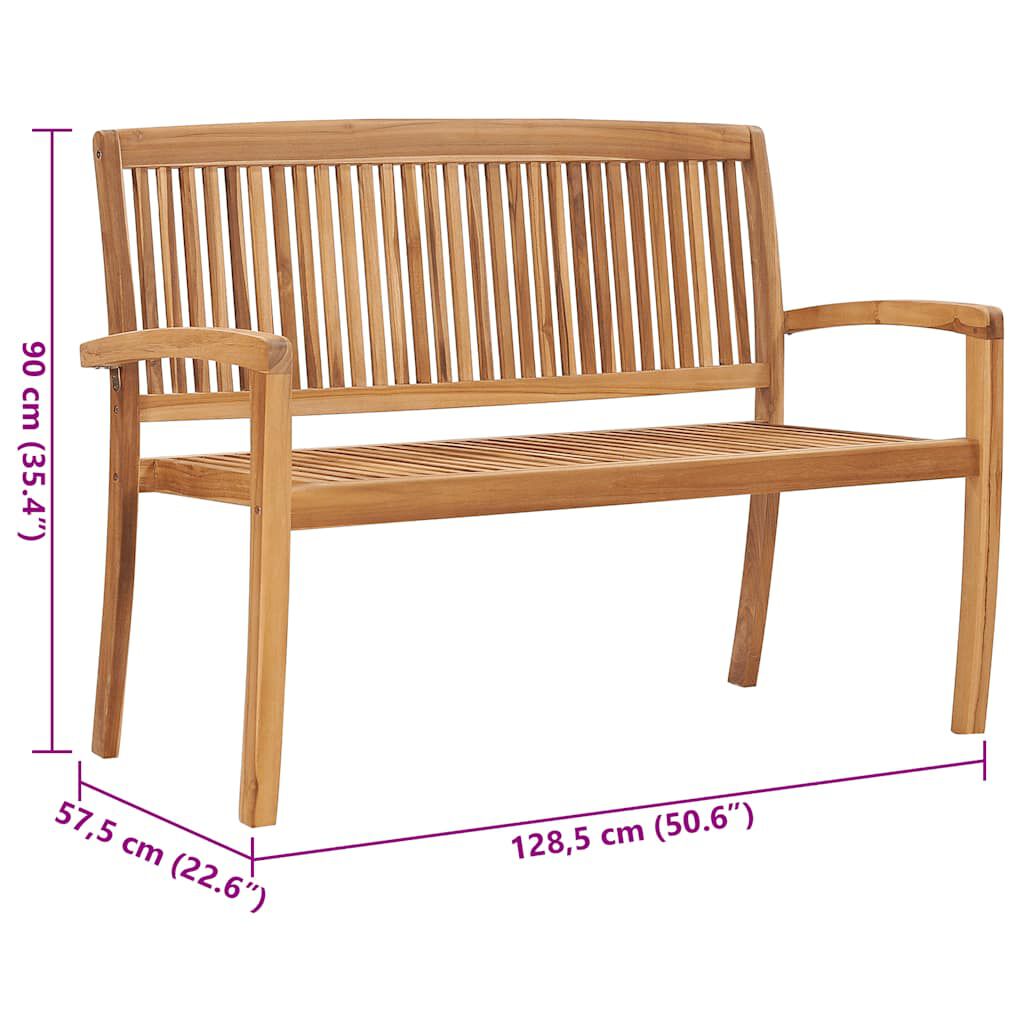 vidaXL Stacking Garden Bench with Cushion 128.5 cm Solid Teak Wood