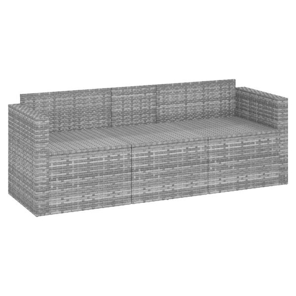 vidaXL 3-Seater Garden Sofa with Cushions Grey Poly Rattan
