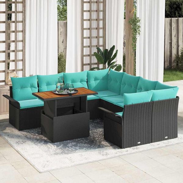 vidaXL Garden Sofa Set with Storage 9 pcs Black Poly rattan