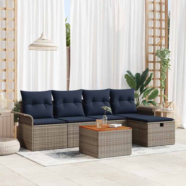 vidaXL Garden Sofa Set with Storage 6 pcs Grey Poly rattan