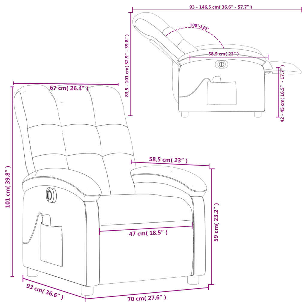 vidaXL Electric Massage Recliner Chair Dark Grey Fabric