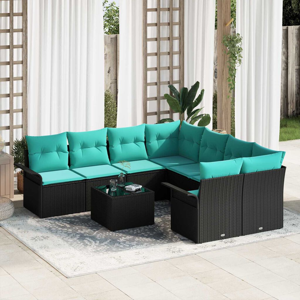 vidaXL Garden Sofa Set with Cushion Manual 9 pcs Black 55 x 55 x 37 cm Rattan