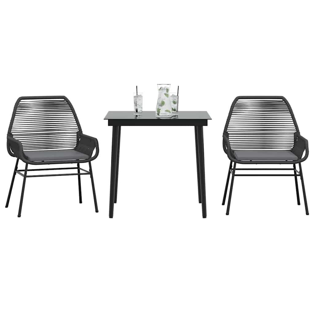 vidaXL 3 Piece Garden Dining Set with Cushions Black Poly Rattan Glass