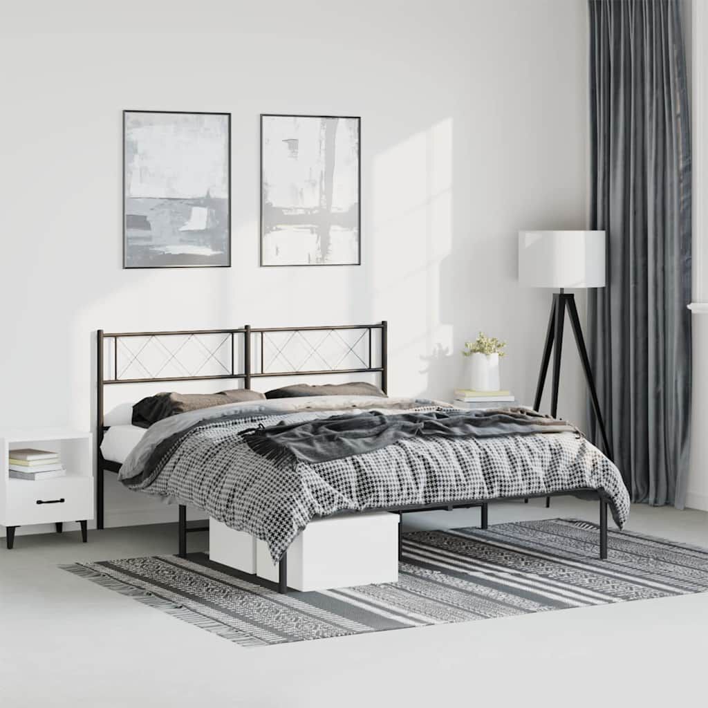 vidaXL Metal Bed Frame without Mattress with Headboard Black 135x190cm