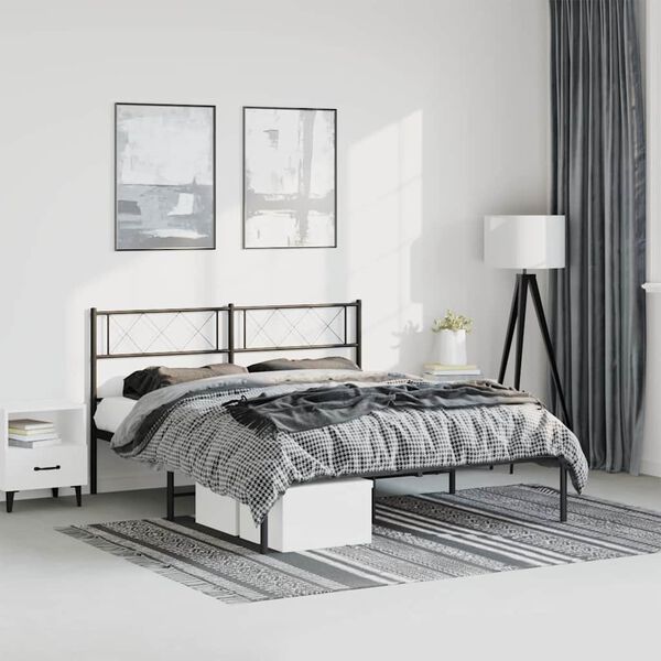 vidaXL Metal Bed Frame without Mattress with Headboard Black 135x190cm