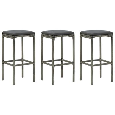 vidaXL Bar Stools with Cushions 3 pcs Grey Poly Rattan