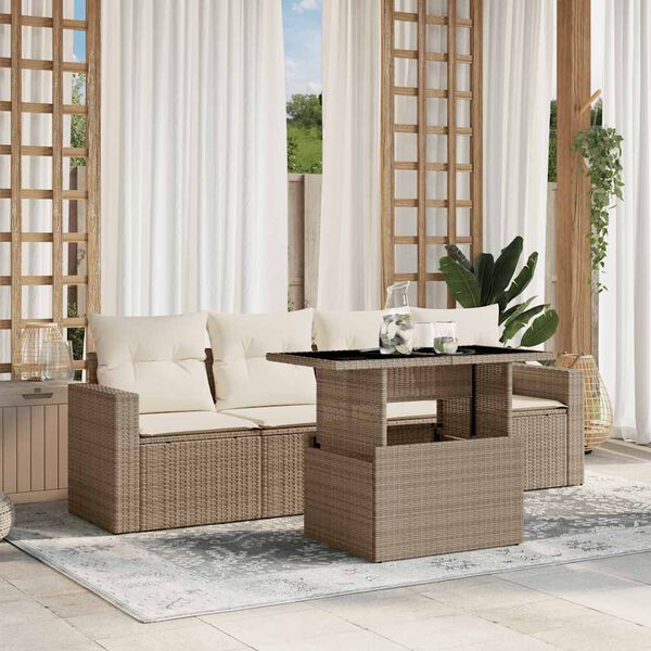 vidaXL 5 Piece Garden Sofa Set with Cushions Beige Poly Rattan