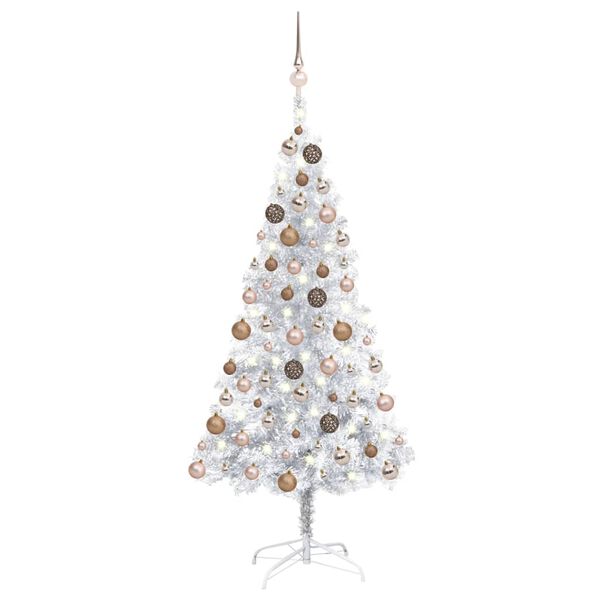 vidaXL Artificial Pre-lit Christmas Tree with Ball Set Silver 150 cm PET