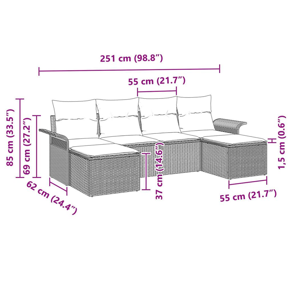 vidaXL 6 Piece Garden Sofa Set with Cushions Black Poly Rattan