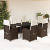 vidaXL 7 Piece Garden Dining Set with Cushions Brown Poly Rattan