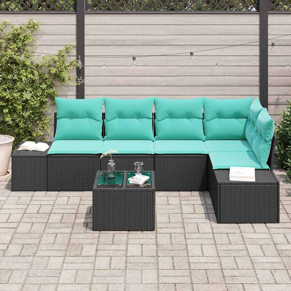 vidaXL Garden Sofa Set with Cushion 6 pcs Black Poly Rattan
