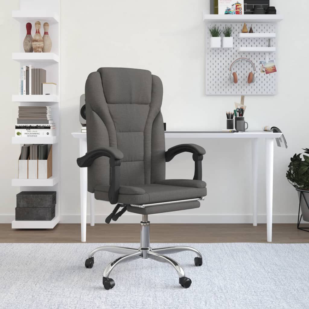 vidaXL Reclining Office Chair Dark Grey Fabric