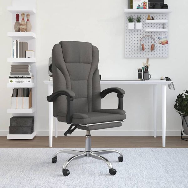 vidaXL Reclining Office Chair Dark Grey Fabric