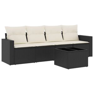 vidaXL 5 Piece Garden Sofa Set with Cushions Black Poly Rattan