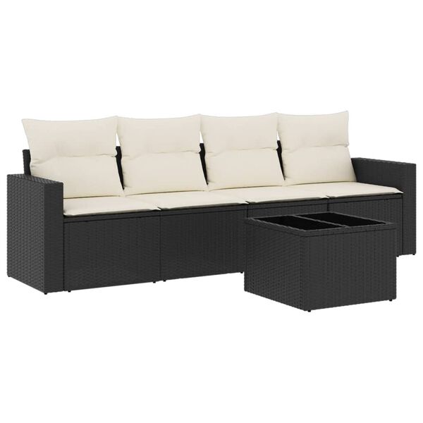 vidaXL 5 Piece Garden Sofa Set with Cushions Black Poly Rattan