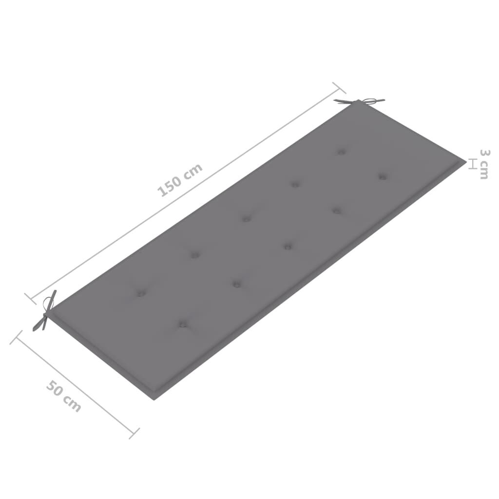 vidaXL 3-Seater Garden Bench with Cushion 150 cm Grey Eucalyptus Wood