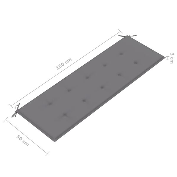 vidaXL 3-Seater Garden Bench with Cushion 150 cm Grey Eucalyptus Wood