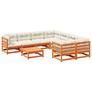 vidaXL 9 Piece Garden Sofa Set with Cushions Wax Brown Solid Wood Pine