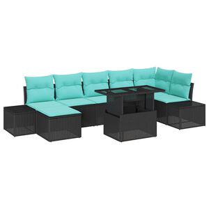 vidaXL Garden Sofa Set with Cushion 8 pcs Black and blue